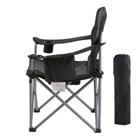 Camping Folding Chair for Adults, Portable Heavy Duty Outdoor Quad Lumbar Back Padded Arm Chairs with Side Pockets