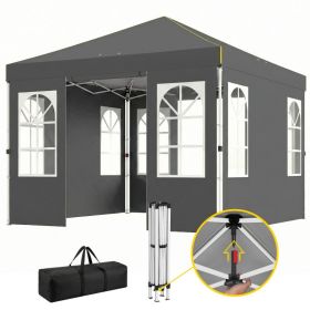 9.6 x 9.6 ft Pop Up Canopy Tent with Sidewalls, One Push Setup, UPF50+ Portable Instant Canopy Shelter, Dark Gray (Option: Dark Gray-1185x235x205 mm)